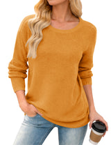 LOMON Womens Sweaters Crewneck Waffle Knit Top Winter Fall Fashion Clothing