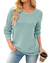 LOMON Womens Sweaters Crewneck Waffle Knit Top Winter Fall Fashion Clothing
