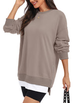 LOMON Women Fleece Oversized Crewneck Sweatshirt Layered Tunic Pullover