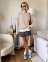 LOMON Sweaters for Women Fall Scalloped Long Sleeve Pullover
