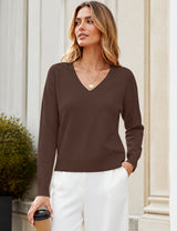 LOMON Sweaters for Women V Neck Long Sleeve Fall Oufits Casual Tops