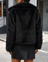 LOMON Faux Fur Coat Women Two-Tone Cropped Fluffy Jacket