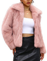 LOMON Faux Fur Coat Women Two-Tone Cropped Fluffy Jacket