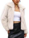 LOMON Faux Fur Coat Women Two-Tone Cropped Fluffy Jacket