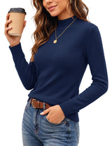 LOMON Women Mock Neck Sweater Long Sleeve Knit Pullover Soft Casual Tops