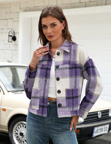 LOMON Women's Flannel Cropped Plaid Shacket Jacket Button Down Fall Outfits