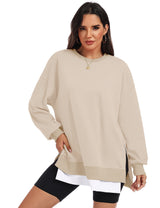 LOMON Women Fleece Oversized Crewneck Sweatshirt Layered Tunic Pullover