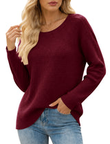 LOMON Womens Sweaters Crewneck Waffle Knit Top Winter Fall Fashion Clothing