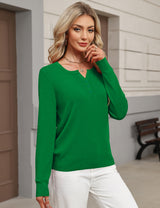 LOMON Womens Wool Blend Long Sleeve Sweaters V Neck Henley Pullover Tops