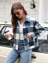 LOMON Women's Flannel Cropped Plaid Shacket Jacket Button Down Fall Outfits