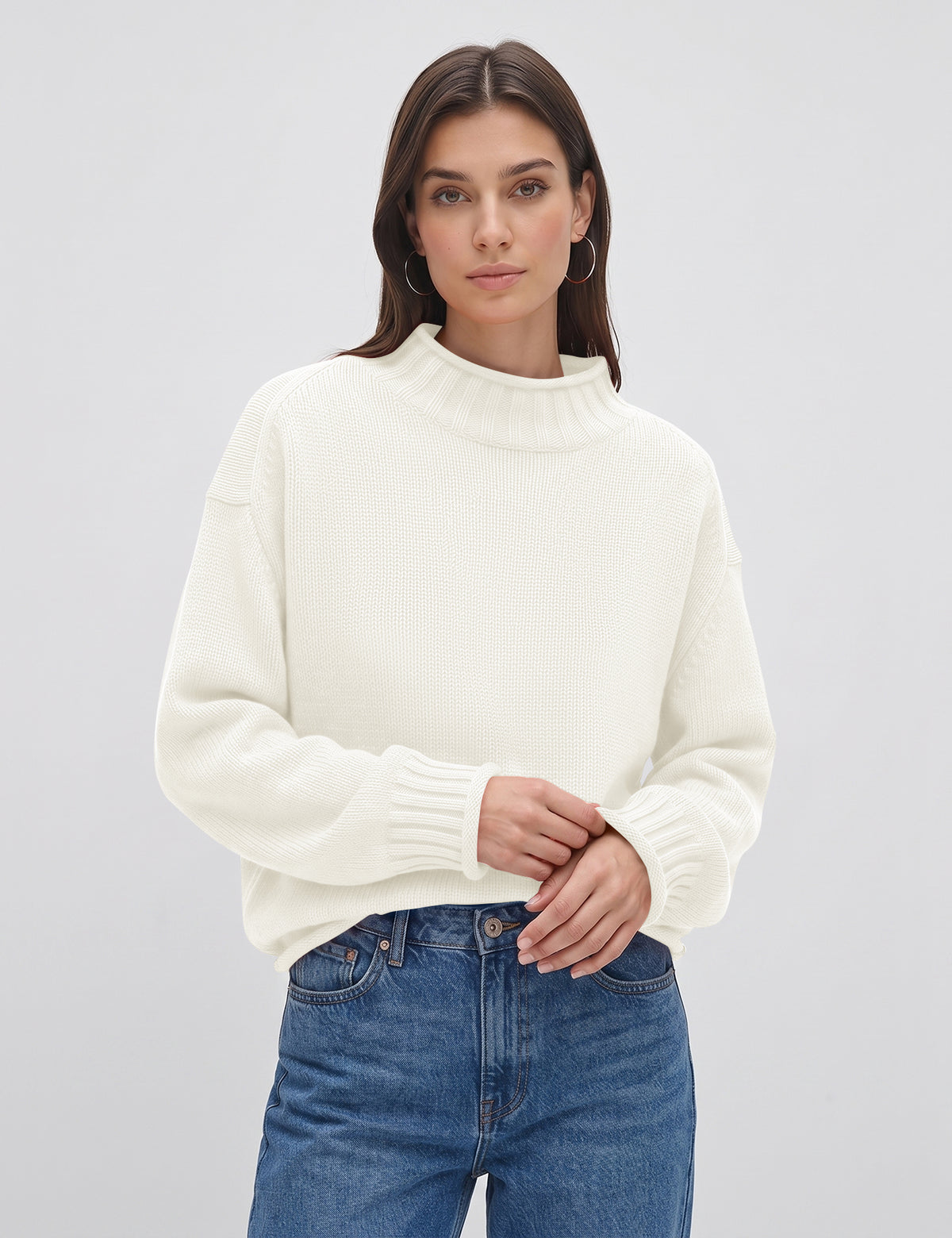 Lomom Womens Cotton Sweater Long Sleeve Mock Neck Fall Winter Tops
