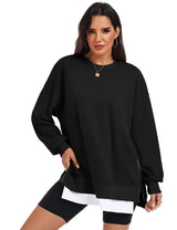 LOMON Women Fleece Oversized Crewneck Sweatshirt Layered Tunic Pullover