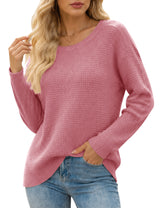 LOMON Womens Sweaters Crewneck Waffle Knit Top Winter Fall Fashion Clothing