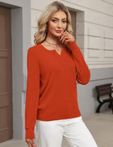 LOMON Womens Wool Blend Long Sleeve Sweaters V Neck Henley Pullover Tops