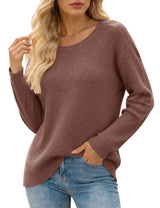 LOMON Womens Sweaters Crewneck Waffle Knit Top Winter Fall Fashion Clothing