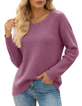 LOMON Womens Sweaters Crewneck Waffle Knit Top Winter Fall Fashion Clothing