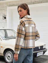 LOMON Women's Flannel Cropped Plaid Shacket Jacket Button Down Fall Outfits
