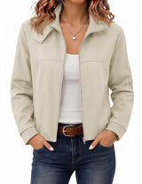 LOMON Jackets for Women Zip Up Funnel Neck Cropped Jackets With Pockets