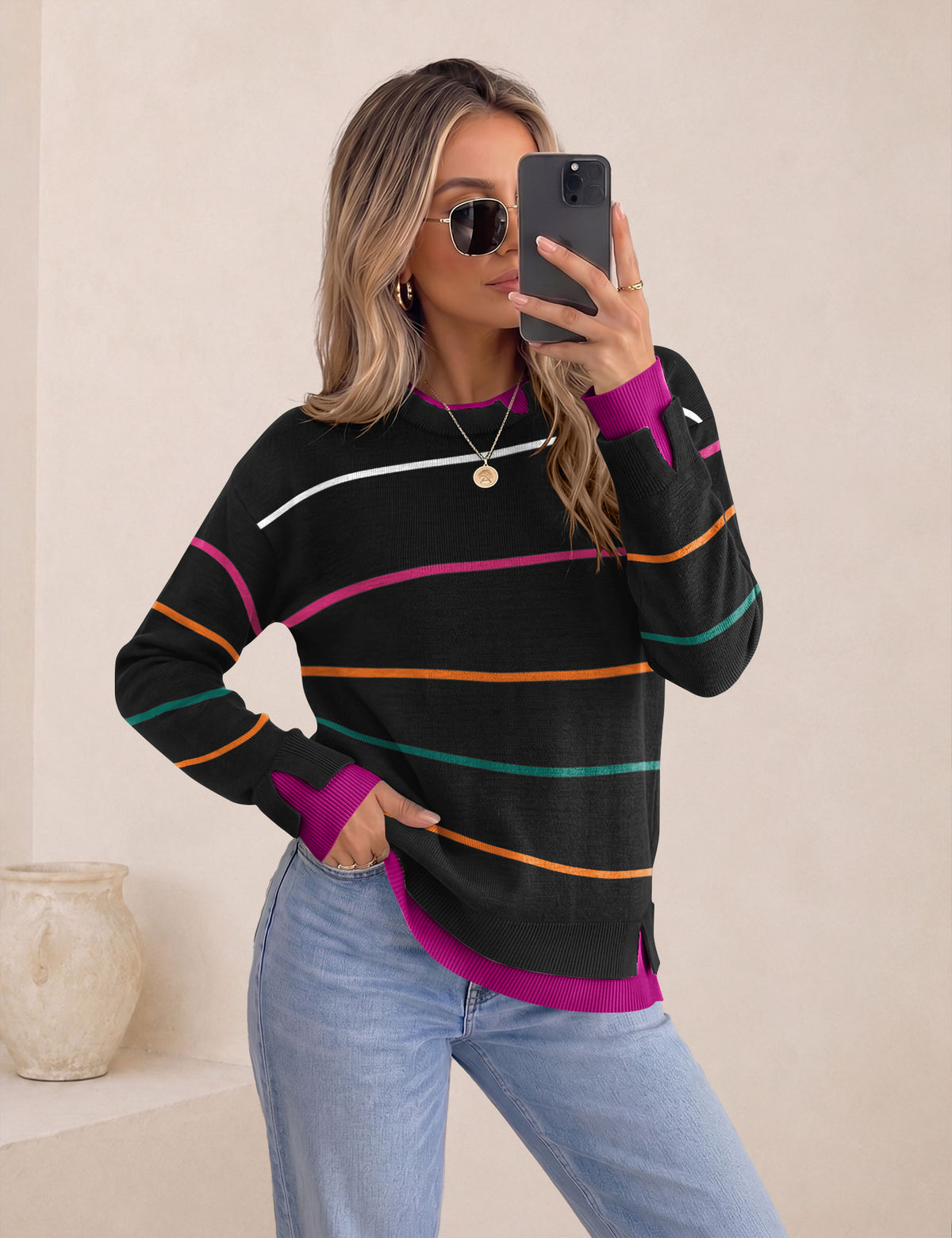 LOMON Womens Sweaters Cozy Long Sleeve Pullover Tops Faux Layered Sweaters