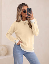 LOMON Womens Sweaters Cozy Long Sleeve Pullover Tops Faux Layered Sweaters