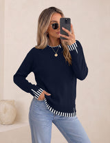 LOMON Womens Sweaters Cozy Long Sleeve Pullover Tops Faux Layered Sweaters