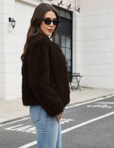 LOMON Women's Winter Cropped Faux Fur Coat Long Sleeve Open Front Cardigan