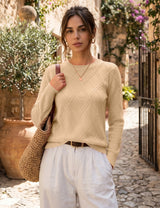 LOMON Women's Cable Knit Sweater Long Sleeve Crew Neck Fall Tops
