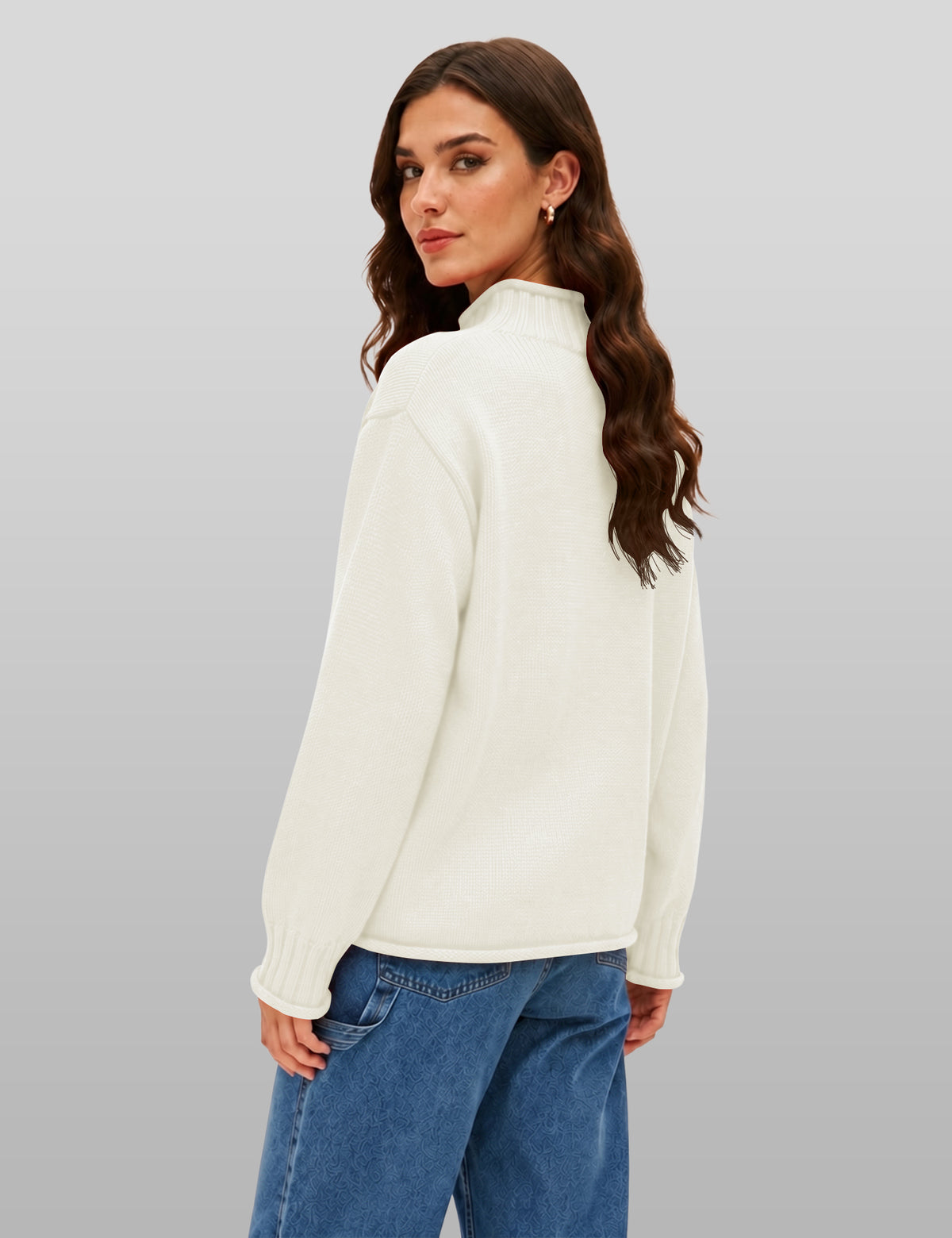 Lomom Womens Cotton Sweater Long Sleeve Mock Neck Fall Winter Tops
