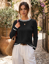 LOMON Women's Cable Knit Sweater Long Sleeve Crew Neck Fall Tops