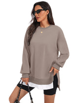 LOMON Women Fleece Oversized Crewneck Sweatshirt Layered Tunic Pullover