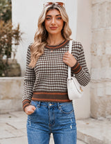 LOMON Women's Cropped Sweaters Crewneck Fall Clothes Long Sleeve Knit Tops