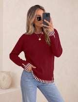 LOMON Womens Sweaters Cozy Long Sleeve Pullover Tops Faux Layered Sweaters