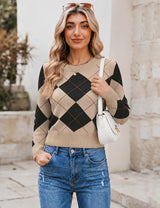 LOMON Women's Cropped Sweaters Crewneck Fall Clothes Long Sleeve Knit Tops