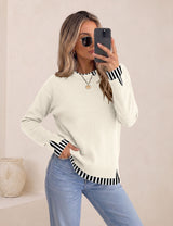 LOMON Womens Sweaters Cozy Long Sleeve Pullover Tops Faux Layered Sweaters