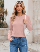 LOMON Women's Cropped Sweaters Crewneck Fall Clothes Long Sleeve Knit Tops