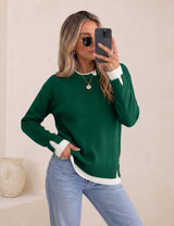 LOMON Womens Sweaters Cozy Long Sleeve Pullover Tops Faux Layered Sweaters