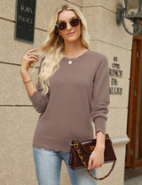 LOMON Sweaters for Women Fall Scalloped Long Sleeve Pullover