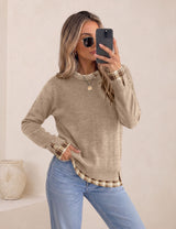 LOMON Womens Sweaters Cozy Long Sleeve Pullover Tops Faux Layered Sweaters