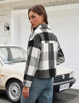 LOMON Women's Flannel Cropped Plaid Shacket Jacket Button Down Fall Outfits