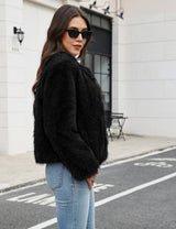 LOMON Women's Winter Cropped Faux Fur Coat Long Sleeve Open Front Cardigan