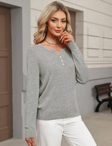 LOMON Womens Wool Blend Long Sleeve Sweaters V Neck Henley Pullover Tops