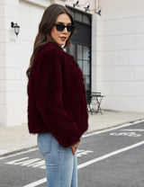 LOMON Women's Winter Cropped Faux Fur Coat Long Sleeve Open Front Cardigan