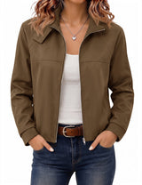 LOMON Jackets for Women Zip Up Funnel Neck Cropped Jackets With Pockets