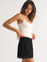 LOMON Women Lace Hem Satin Mini Skirt with Built-in Shorts