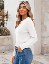 LOMON Women's Cropped Sweaters Crewneck Fall Clothes Long Sleeve Knit Tops