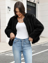 LOMON Women's Winter Cropped Faux Fur Coat Long Sleeve Open Front Cardigan