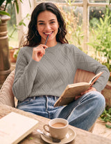 LOMON Women's Cable Knit Sweater Long Sleeve Crew Neck Fall Tops