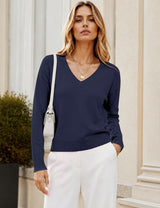 LOMON Sweaters for Women V Neck Long Sleeve Fall Oufits Casual Tops