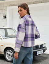 LOMON Women's Flannel Cropped Plaid Shacket Jacket Button Down Fall Outfits