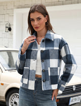LOMON Women's Flannel Cropped Plaid Shacket Jacket Button Down Fall Outfits
